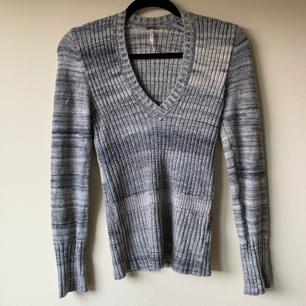 Free People Grey and Cream Knit Sweater